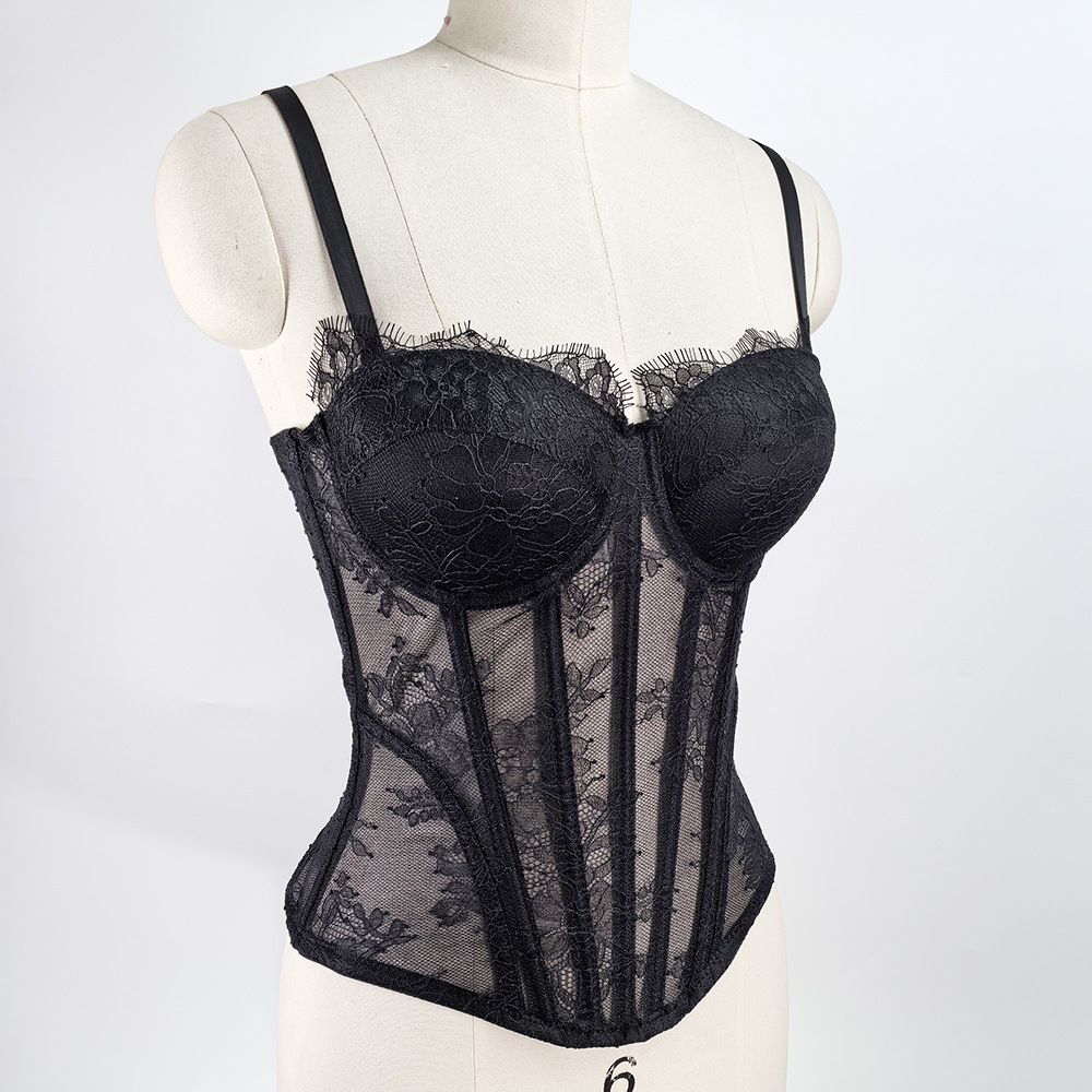 Womens Lace Corset Bustier Ladies Trendy Tightened Fishbone Bra Tops Vest